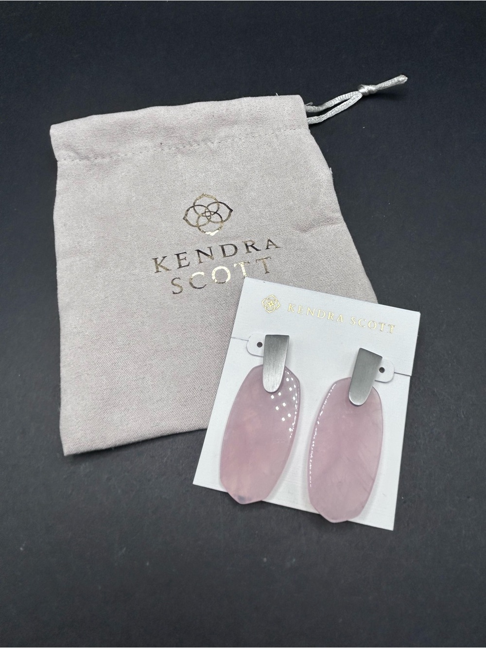 New Kendra Scott Aragon Drop Earrings Light Pink Rose Quartz Matte Silver Dangle